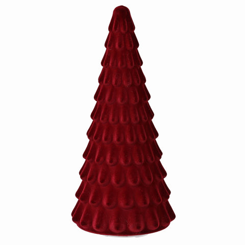6 X 12.5"H Lighted Burgundy Flocked Glass Tree Cone