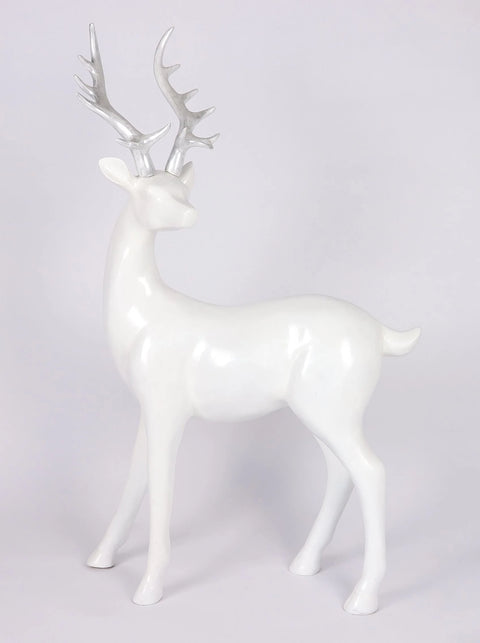 49 Inch Set Of 2 Resin White Standing/Sitting Deer