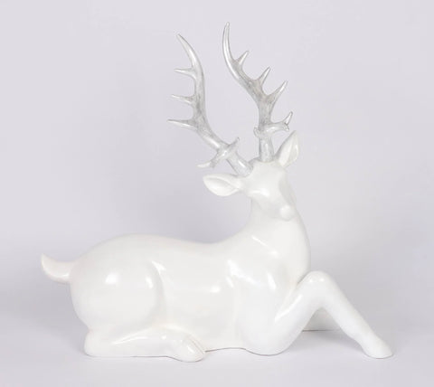 49 Inch Set Of 2 Resin White Standing/Sitting Deer