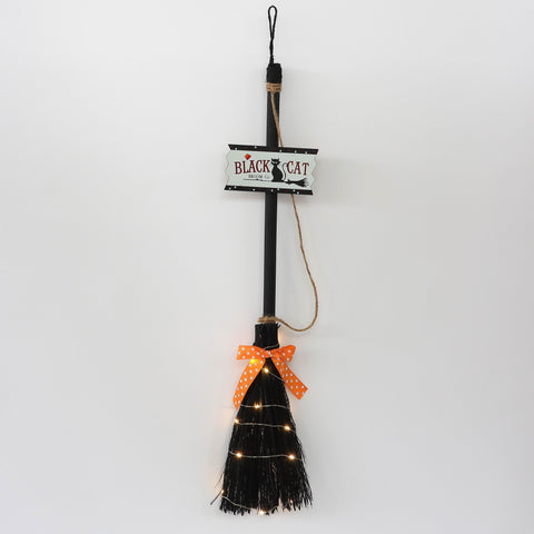 6.75*2.0*32.0''Black Cat Besom Hanger W/Lite Décor