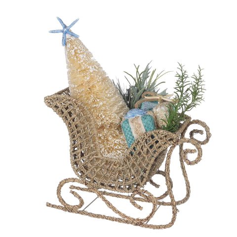 Christmas Coastal Sleigh Tabletop Décor with Tree and Gifts
