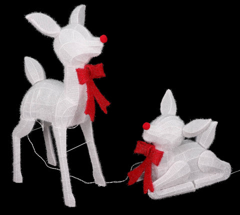 CHRISTMAS Set of 2 - 40in Red Bow Deer w/Lite