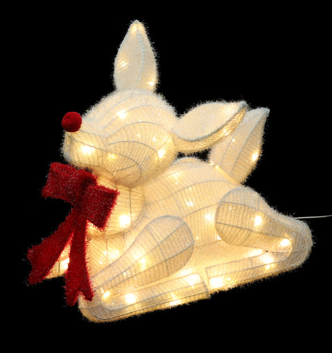 CHRISTMAS Set of 2 - 40in Red Bow Deer w/Lite