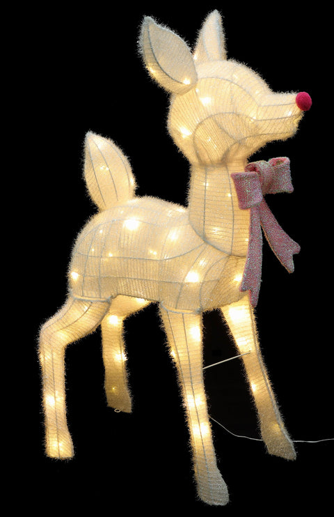 CHRISTMAS Set of 2 - 40in Pink Bow Deer w/Lite