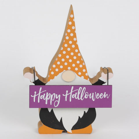 Gnome Lifting Happy Halloween Sign Décor