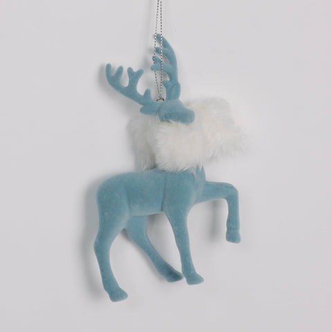 Blue Reindeer Christmas Ornament with Faux Fur Accents