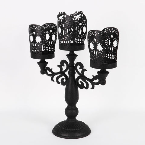 Halloween Spooky Black Metal Candle Holder: Haunted Illuminated Accent