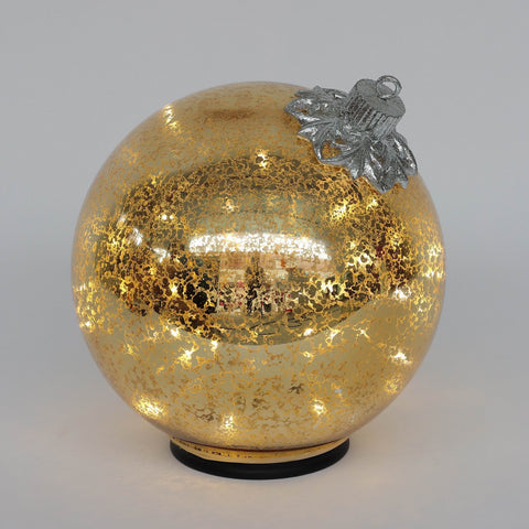 Christmas 7.25*8.0*0.0''Gold Glass Ball Décor W/Lite