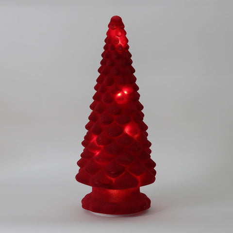 Christmas 6.75*16.5*0.0''Red Flocking&Glass Tree Décor W/Lite