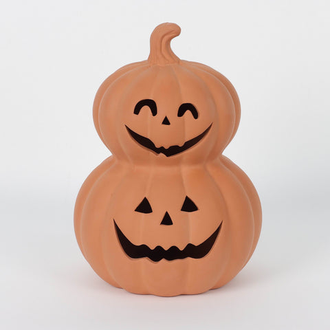 Halloween 8-Inch Terracotta Jack Pumpkin Stack | Festive Fall Decoration
