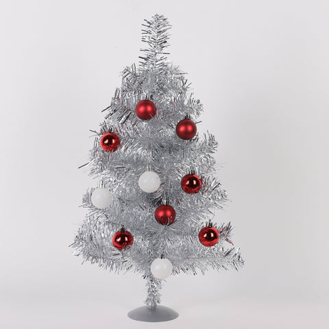 Set of Silver Christmas Tree Table Top with Ball Ornament