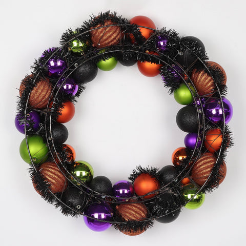 ?19.5*3.5'' Purplr/Orange Foam Ball Wreath W/Pumpkins Décor