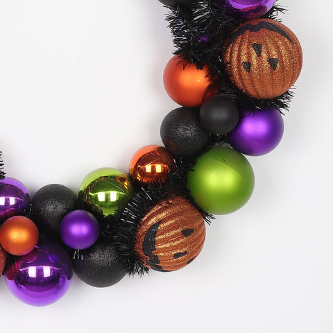 ?19.5*3.5'' Purplr/Orange Foam Ball Wreath W/Pumpkins Décor