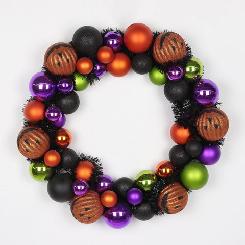 ?19.5*3.5'' Purplr/Orange Foam Ball Wreath W/Pumpkins Décor