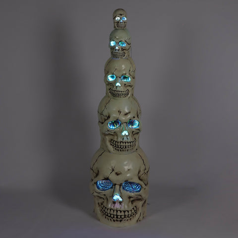 5.8FT H Halloween Lighted Stacked Skeleton Heads Décor – Spooky Skull Tower with LED Lights