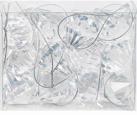 12Ct Acrylic Diamond Christmas Ornament Set -Clear