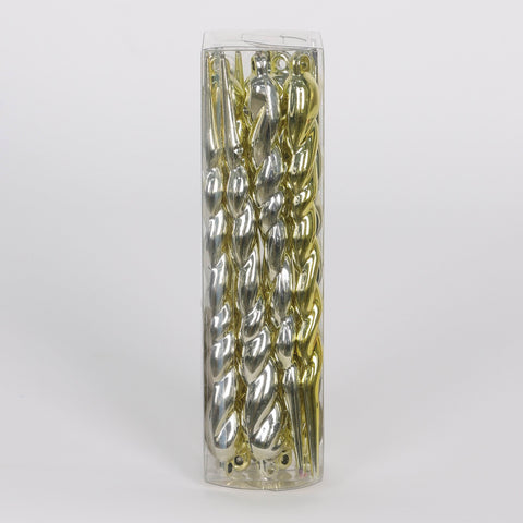 Gold Glitter Icicle Christmas Ornament Set