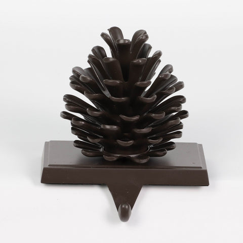 Christmas Black Pinecone Stocking Holder Tabletop Décor – Metal Pinecone Hanger for Fireplace Mantel