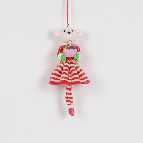 Bear Ornament Holding Cupcake – Red & White Candy Stripe Holiday Decor