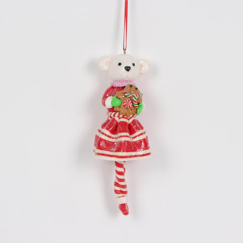 Bear Ornament Holding Cookie – Red & White Candy Stripe Holiday Decor