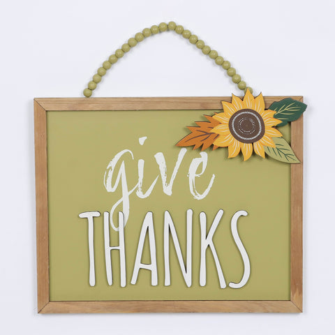 Harvest Give Thanks MDF Wall Hanger with Sunflower Décor