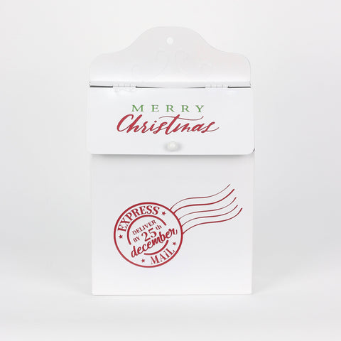 Christmas Santa's Red and White Postbox with White Pinecone and Bow Tabletop Décor