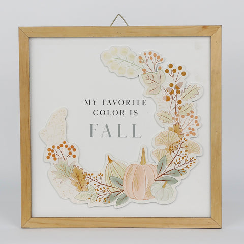 Harvest "My Favorite Color is Fall" MDF Wall Sign Décor with Pumpkin and Floral Design