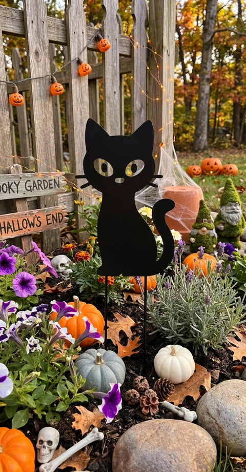 HALLOWEEN METAL BLACK CAT YARD STAKE
