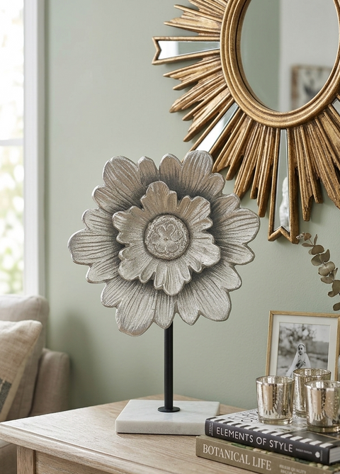Floral Mandala 1 On Marble Stand (M)  Nickel