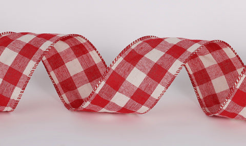 2.5''X10 Yds Red/White Check Ribbon