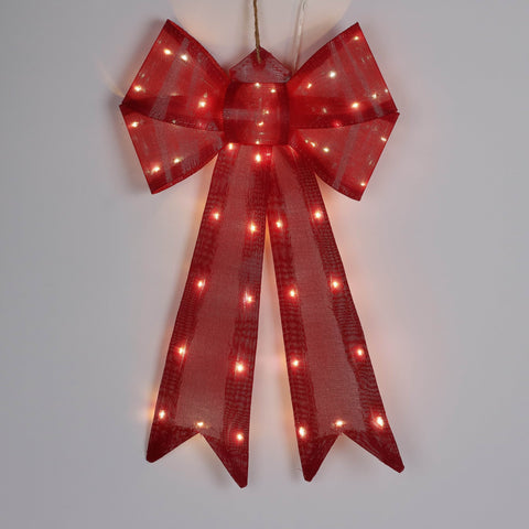 Christmas Red Bow Linen Ornament with Lights