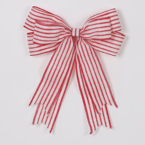 Christmas Red and White Striped Bow | Festive Holiday Decoration

