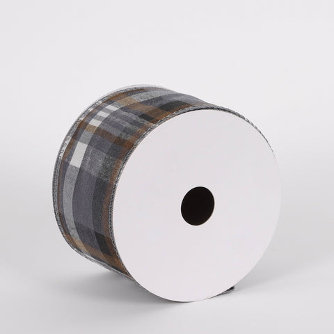 CHRISTMAS 2.5IN X 5YDS BROWN/GREY PLAID RIBBON
