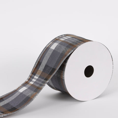 CHRISTMAS 2.5IN X 5YDS BROWN/GREY PLAID RIBBON