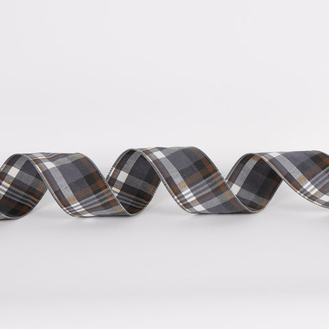 CHRISTMAS 2.5IN X 5YDS BROWN/GREY PLAID RIBBON