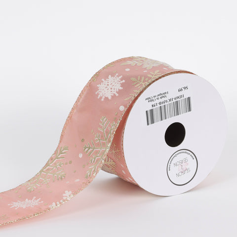 CHRISTMAS 2.5IN X 5YDS PINK W/ GLD SNOWFLAKE RIBBON