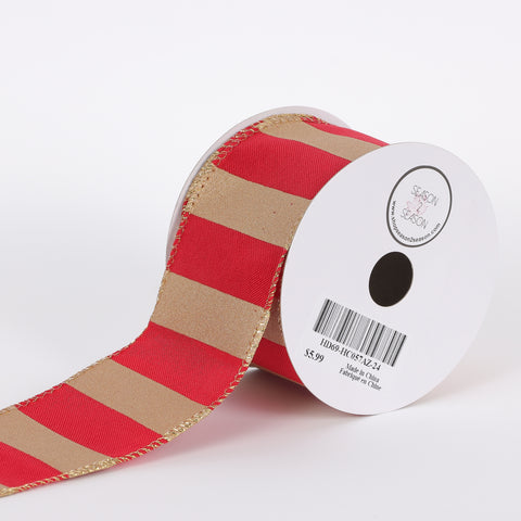 CHRISTMAS 2.5IN X 5YDS RED & GOLD STRIPE RIBBON