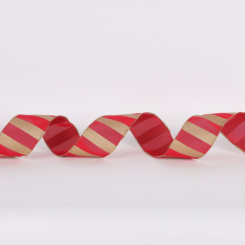 CHRISTMAS 2.5IN X 5YDS RED & GOLD STRIPE RIBBON