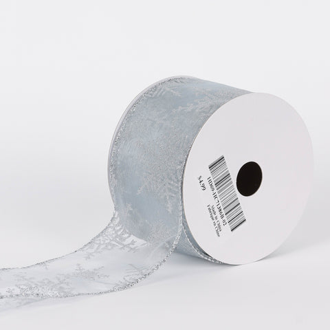 CHRISTMAS 2.5IN X 5YDS SILVER GLITTER SNOWFLAKE ON SHEER RIBBON