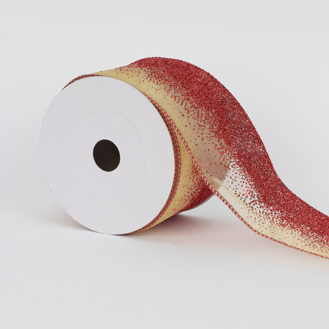 CHRISTMAS 2.5IN X 5YDS RED OMBRE GLITTER SHEER RIBBON