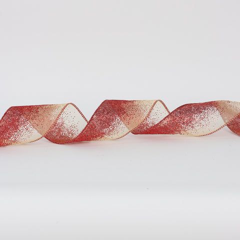 CHRISTMAS 2.5IN X 5YDS RED OMBRE GLITTER SHEER RIBBON