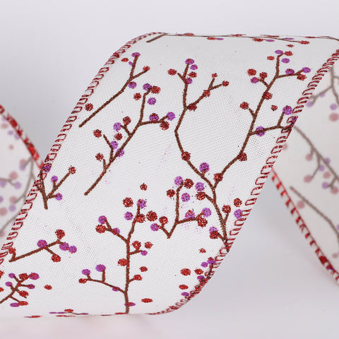 CHRISTMAS 2.5IN X 5YDS BERRY PATTERN RIBBON