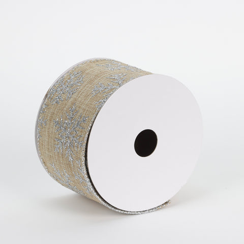 CHRISTMAS 2.5IN X 5YDS LINEN W/SILVER SNOWFLAKE RIBBON