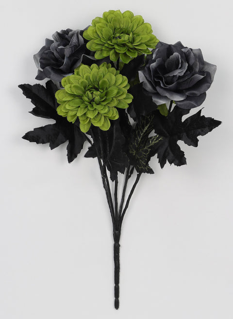 Halloween Faux Floral Accent | Green & Black Dahlia Bush