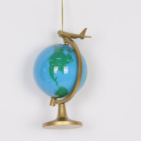 4" Globle With Airplane Orna.