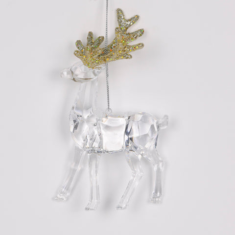 4" Clear Acrylic Deer With Gold Glitter Antler