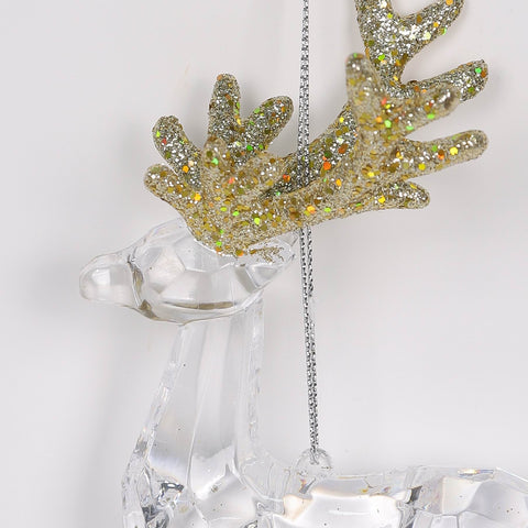 4" Clear Acrylic Deer With Gold Glitter Antler