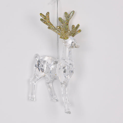 4" Clear Acrylic Deer With Gold Glitter Antler