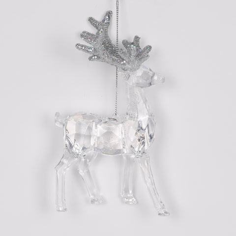 4" Clear Acrylic Deer With Silver Glitter Antler