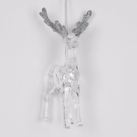 4" Clear Acrylic Deer With Silver Glitter Antler